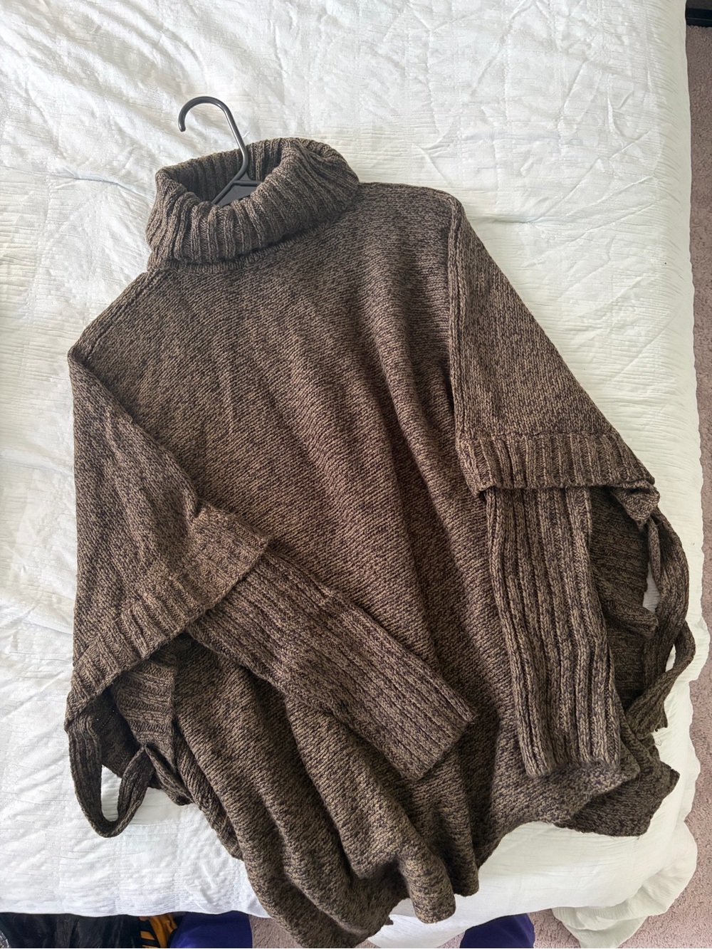 Cozy Green Turtleneck Knit Poncho Sweater